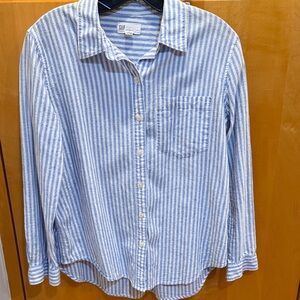 GAP Light Blue and White Striped Casual Button-Down Shirt